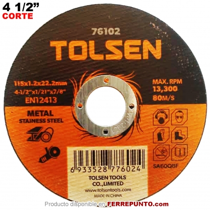 Disco de Corte Ultrafino para Metal 4 1/2 Pulgadas Tolsen
