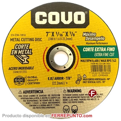 Disco de Corte de Metal de 7 Pulgadas Covo